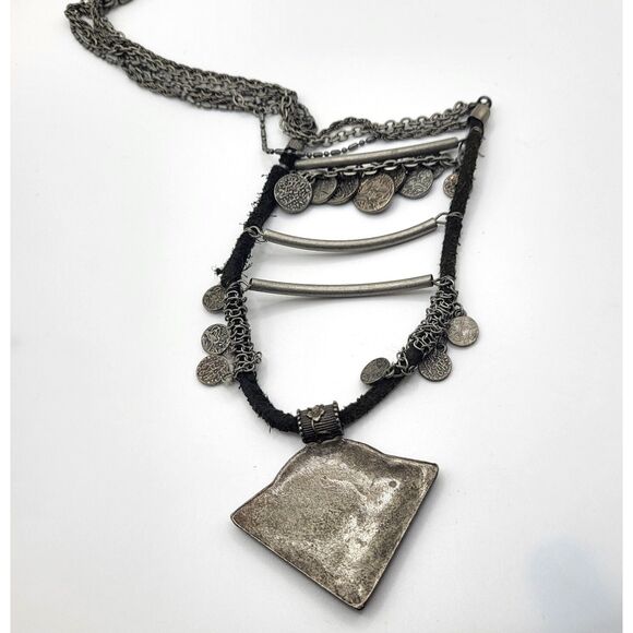 Vintage Belly Dance Dangle Coin Pendant Statement Necklace Statement 30in - Picture 4 of 4